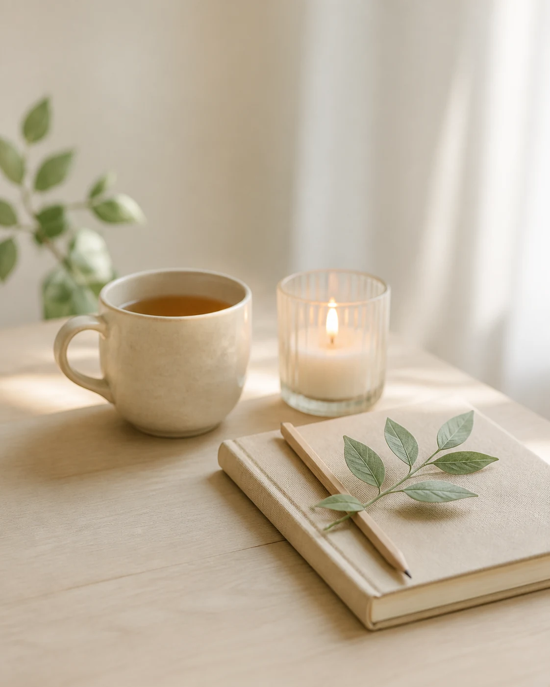 Un moment calme autour d’une tasse et d’une bougie